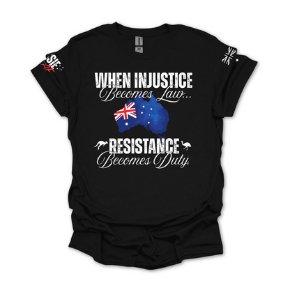 When Injustice Becomes Law Australian Flag Unisex T-Shirt with Sleeve Printing