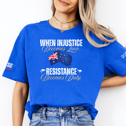 When Injustice Becomes Law Australian Flag Unisex T-Shirt with Sleeve Printing