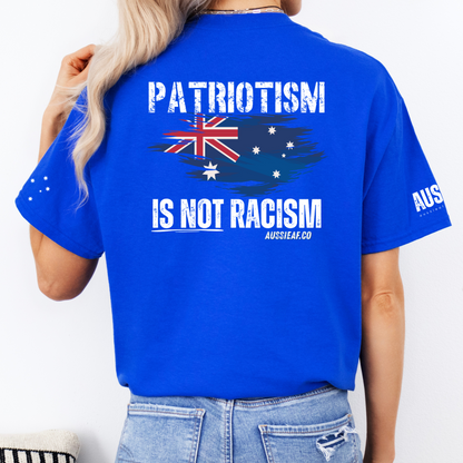 Patriotism Is Not Racism Aussie Flag Unisex T-Shirt with BACK & Sleeve Printing