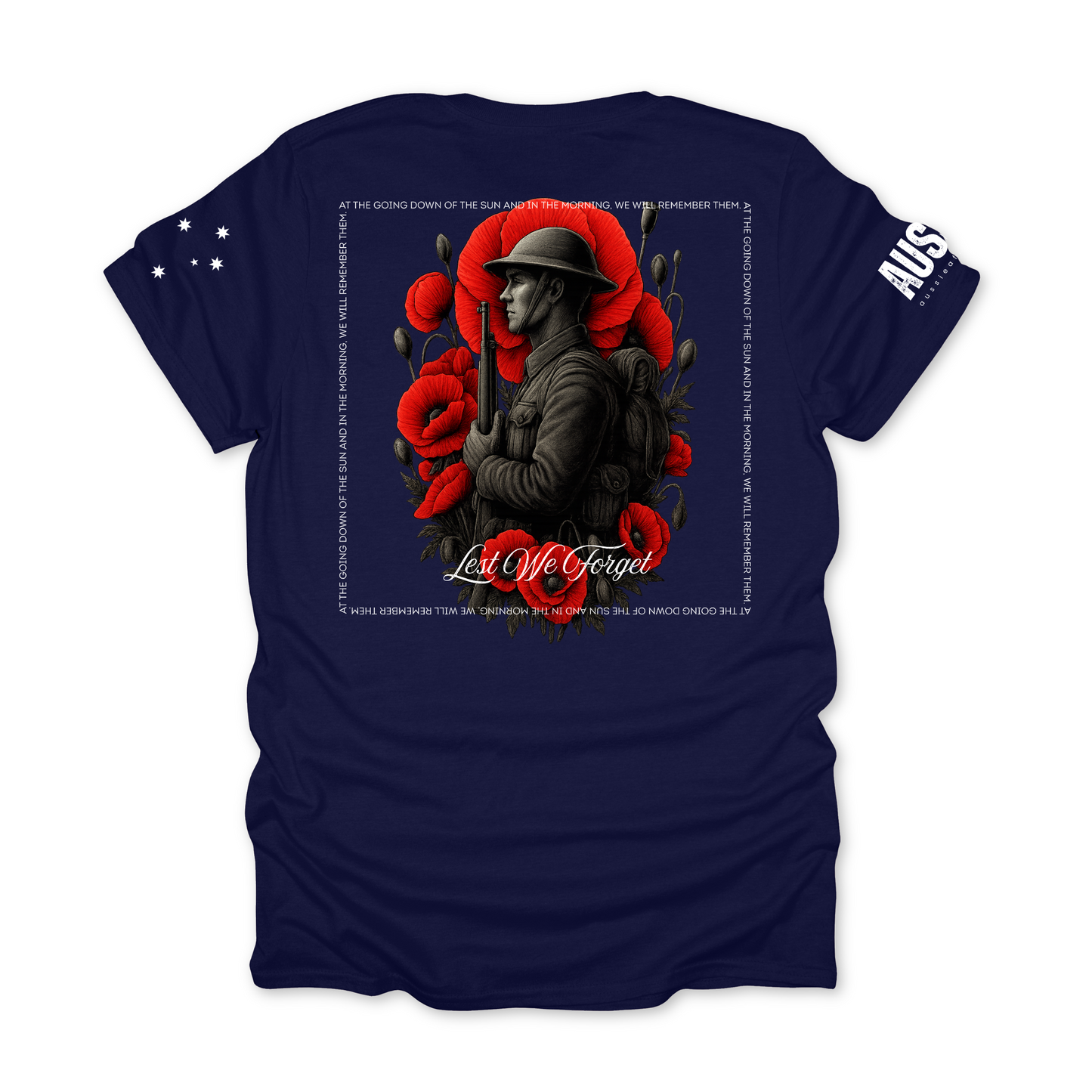At The Going Down of the Sun Remembrance Day ANZAC Unisex BACK & Sleeve Printing