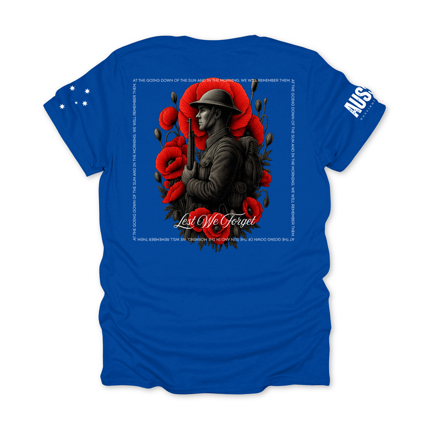 At The Going Down of the Sun Remembrance Day ANZAC Unisex BACK & Sleeve Printing