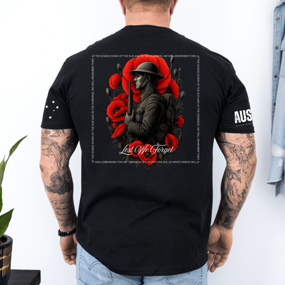 At The Going Down of the Sun Remembrance Day ANZAC Unisex BACK & Sleeve Printing