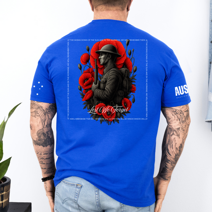 At The Going Down of the Sun Remembrance Day ANZAC Unisex BACK & Sleeve Printing