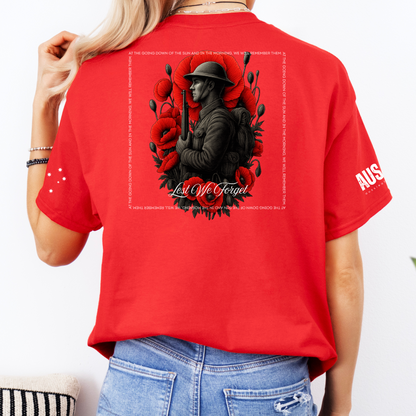 At The Going Down of the Sun Remembrance Day ANZAC Unisex BACK & Sleeve Printing