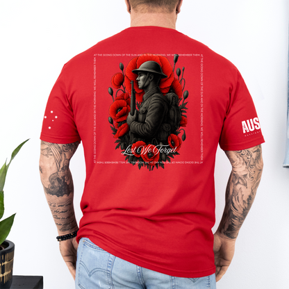 At The Going Down of the Sun Remembrance Day ANZAC Unisex BACK & Sleeve Printing