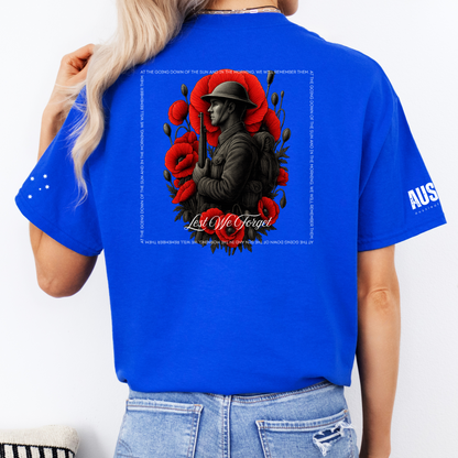 At The Going Down of the Sun Remembrance Day ANZAC Unisex BACK & Sleeve Printing