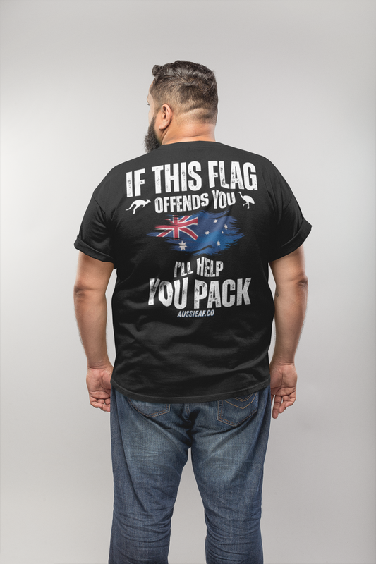 Big Fella Fits, If This Flag Offends You Australian Flag BACK Print Shirt