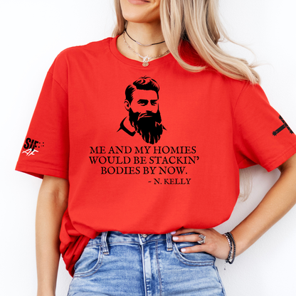Ned Kelly Stacking Bodies Unisex FRONT & Sleeve Print Shirt