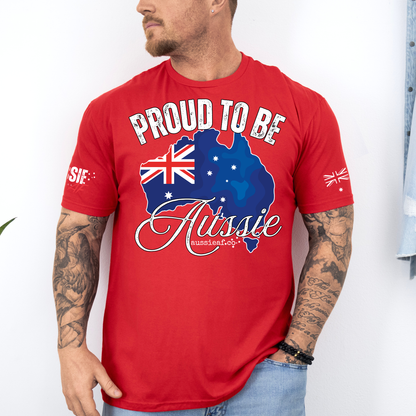 Proud to Be Aussie Australian Flag Unisex T-Shirt with Sleeve Printing