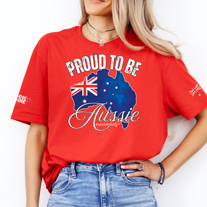 Proud to Be Aussie Australian Flag Unisex T-Shirt with Sleeve Printing