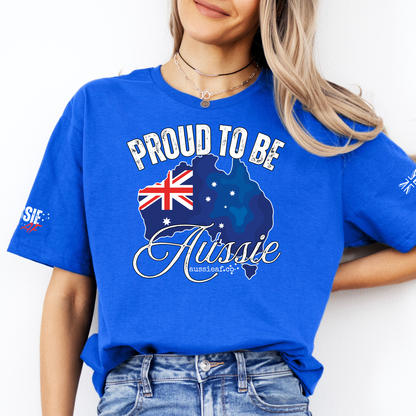 Proud to Be Aussie Australian Flag Unisex T-Shirt with Sleeve Printing