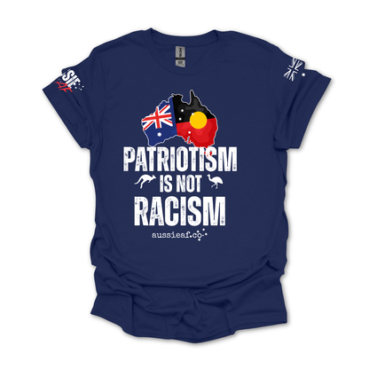 Patriotism is Not Racism Aboriginal/Australian Flag Unisex T-Shirt with Sleeve Printing