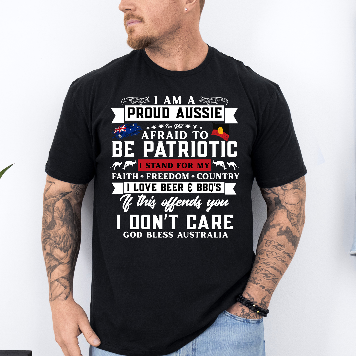 I am a Proud Aussie Aboriginal/Australian Flag Unisex FRONT Print Shirt