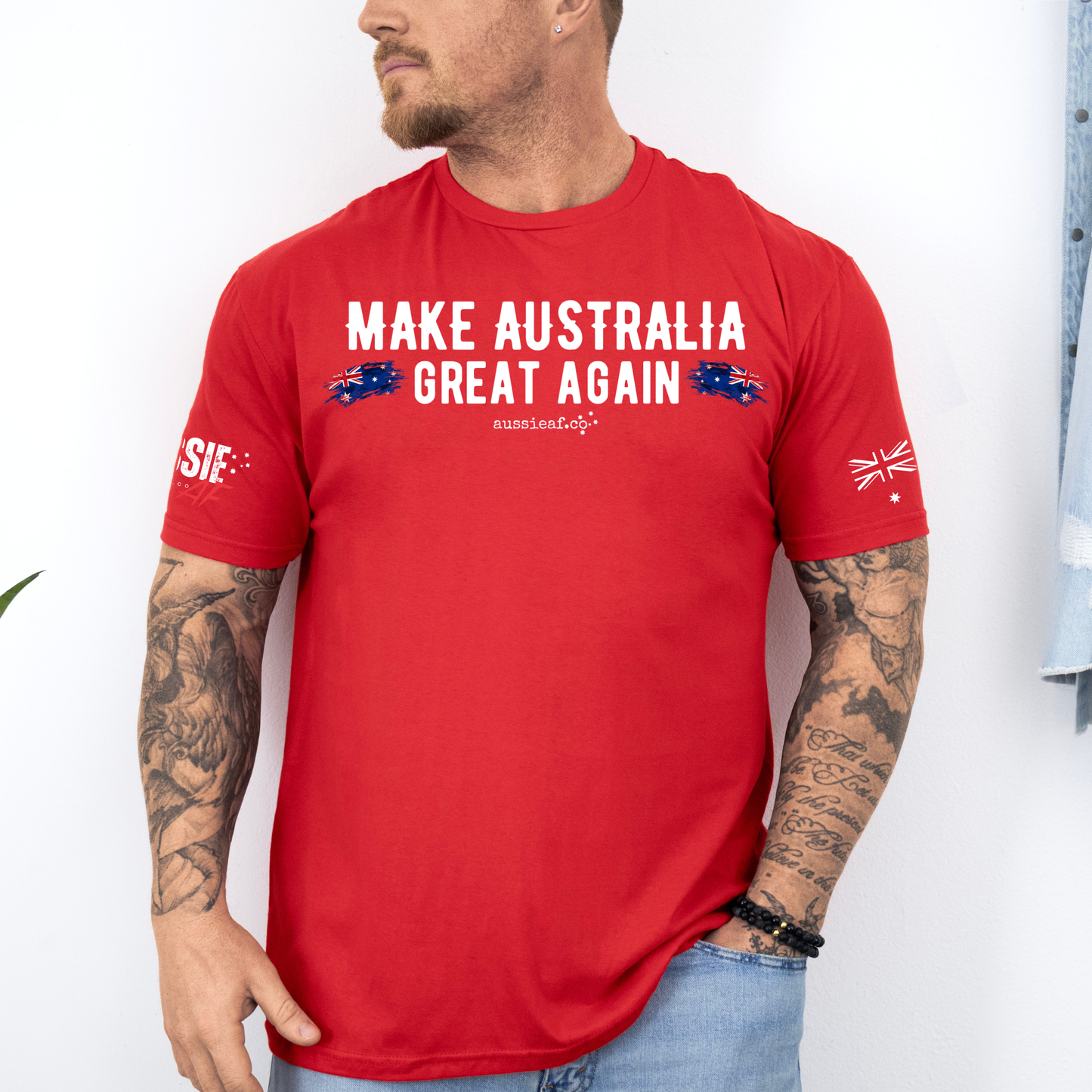Make Australia Great Again Australian Flag Unisex T-Shirt with Sleeve Printing