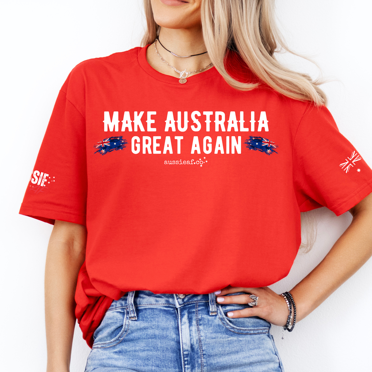 Make Australia Great Again Australian Flag Unisex T-Shirt with Sleeve Printing