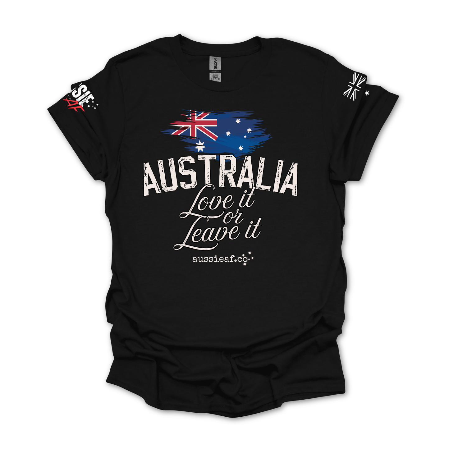 Australia, Love it or Leave it -  Australian Flag Unisex T-Shirt with Sleeve Printing