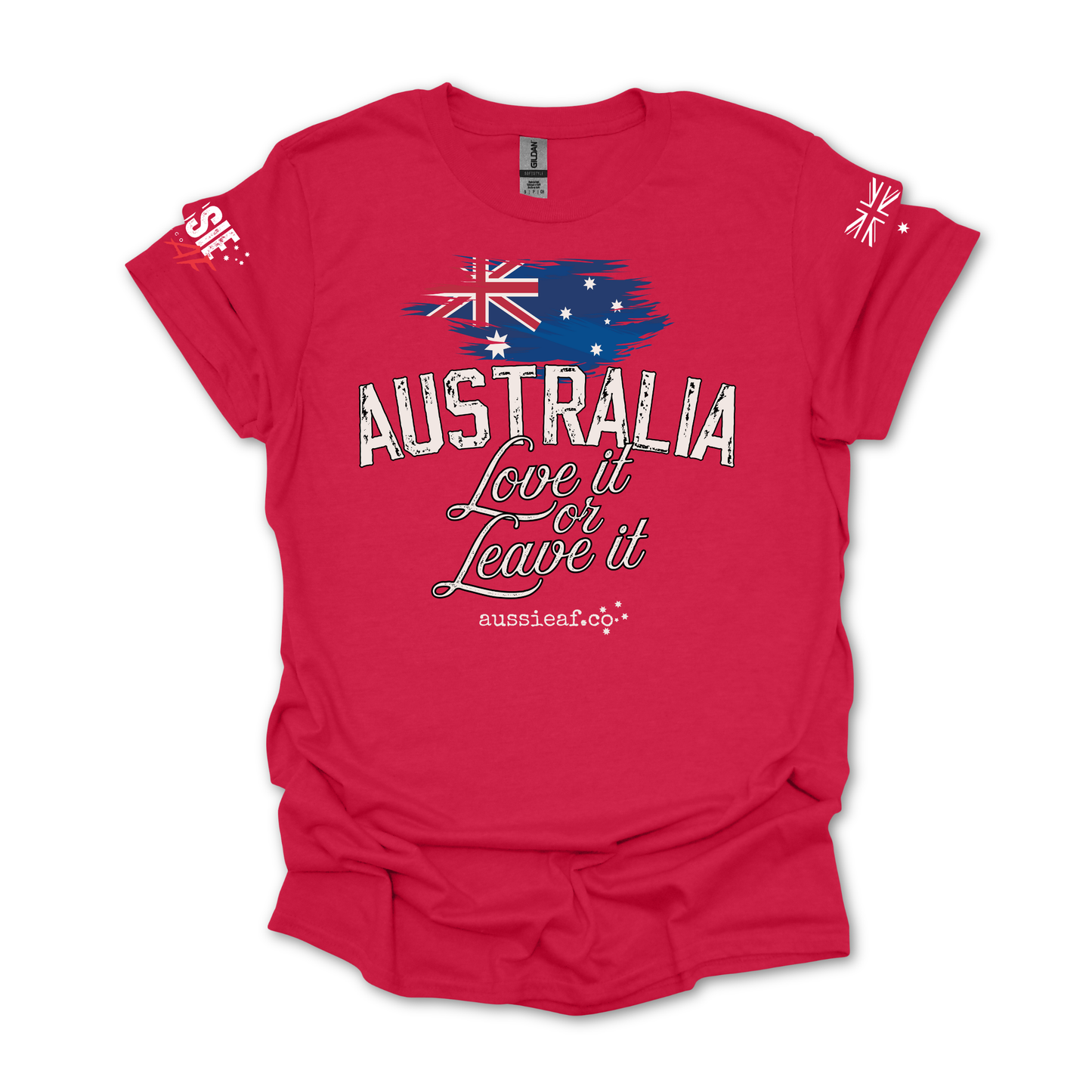 Australia, Love it or Leave it -  Australian Flag Unisex T-Shirt with Sleeve Printing