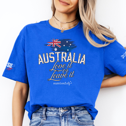 Australia, Love it or Leave it -  Australian Flag Unisex T-Shirt with Sleeve Printing