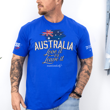 Australia, Love it or Leave it -  Australian Flag Unisex T-Shirt with Sleeve Printing