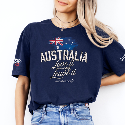 Australia, Love it or Leave it -  Australian Flag Unisex T-Shirt with Sleeve Printing
