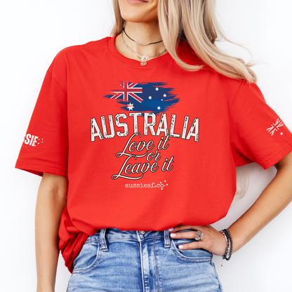 Australia, Love it or Leave it -  Australian Flag Unisex T-Shirt with Sleeve Printing