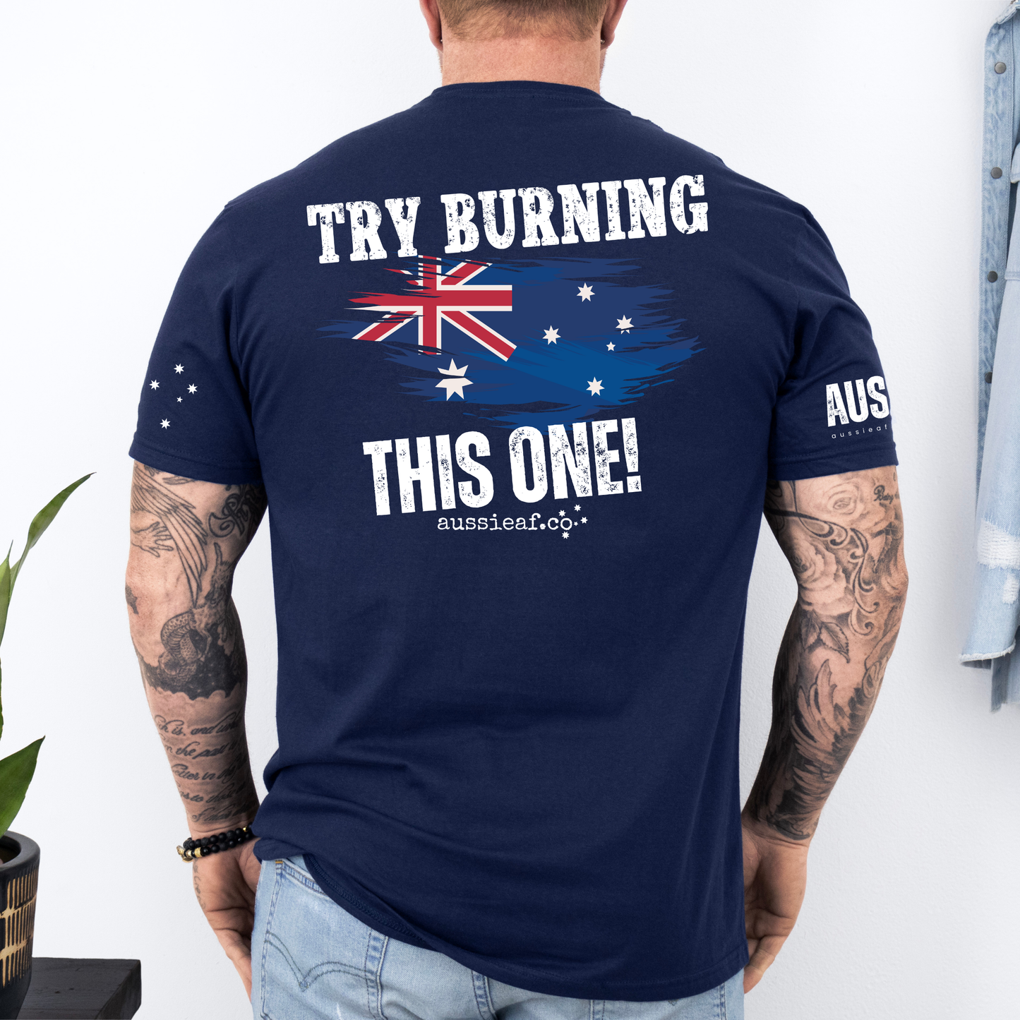 Try Burning This One Australian Flag Unisex T-Shirt with Sleeve Printing