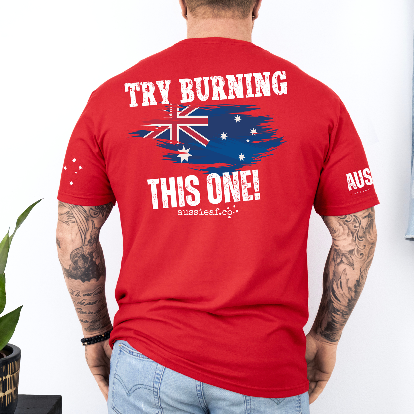 Try Burning This One Australian Flag Unisex T-Shirt with Sleeve Printing