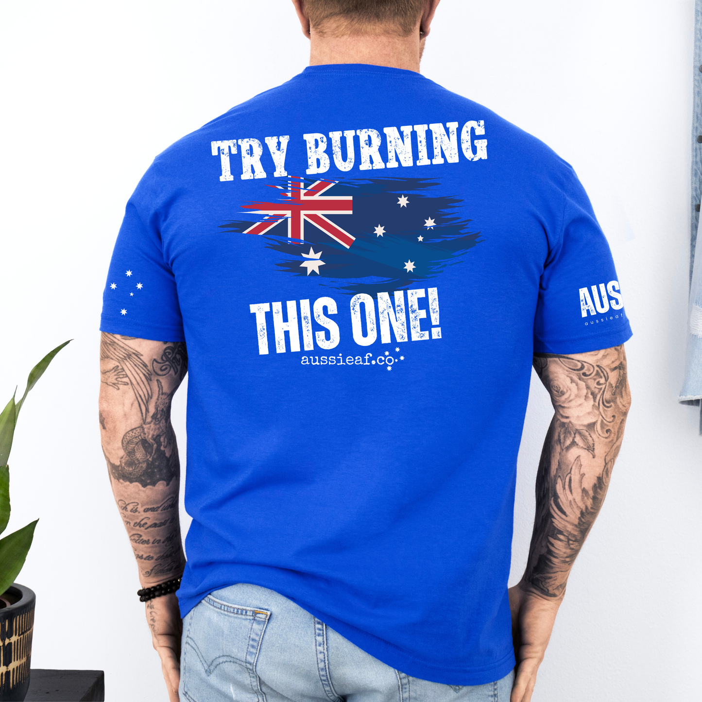 Try Burning This One Australian Flag Unisex T-Shirt with Sleeve Printing