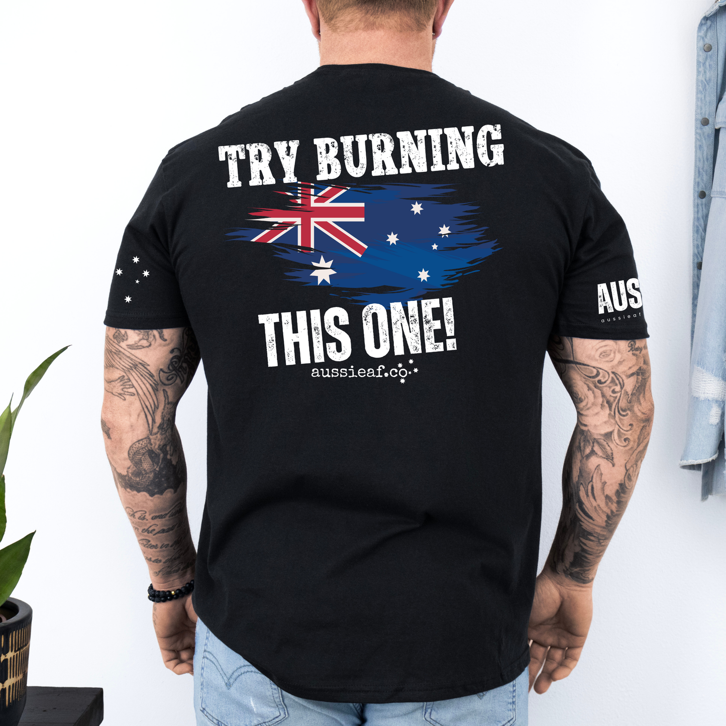 Try Burning This One Australian Flag Unisex T-Shirt with Sleeve Printing