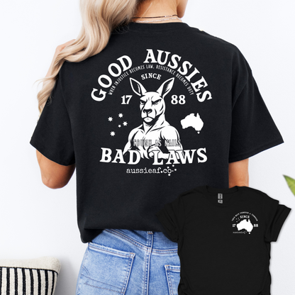 Good Aussies Bad Laws T Shirt | Patriotic Aussie Shirt with Kangaroo Design | Australian Pride Tee for Men and Women | AussieAF Clothing
