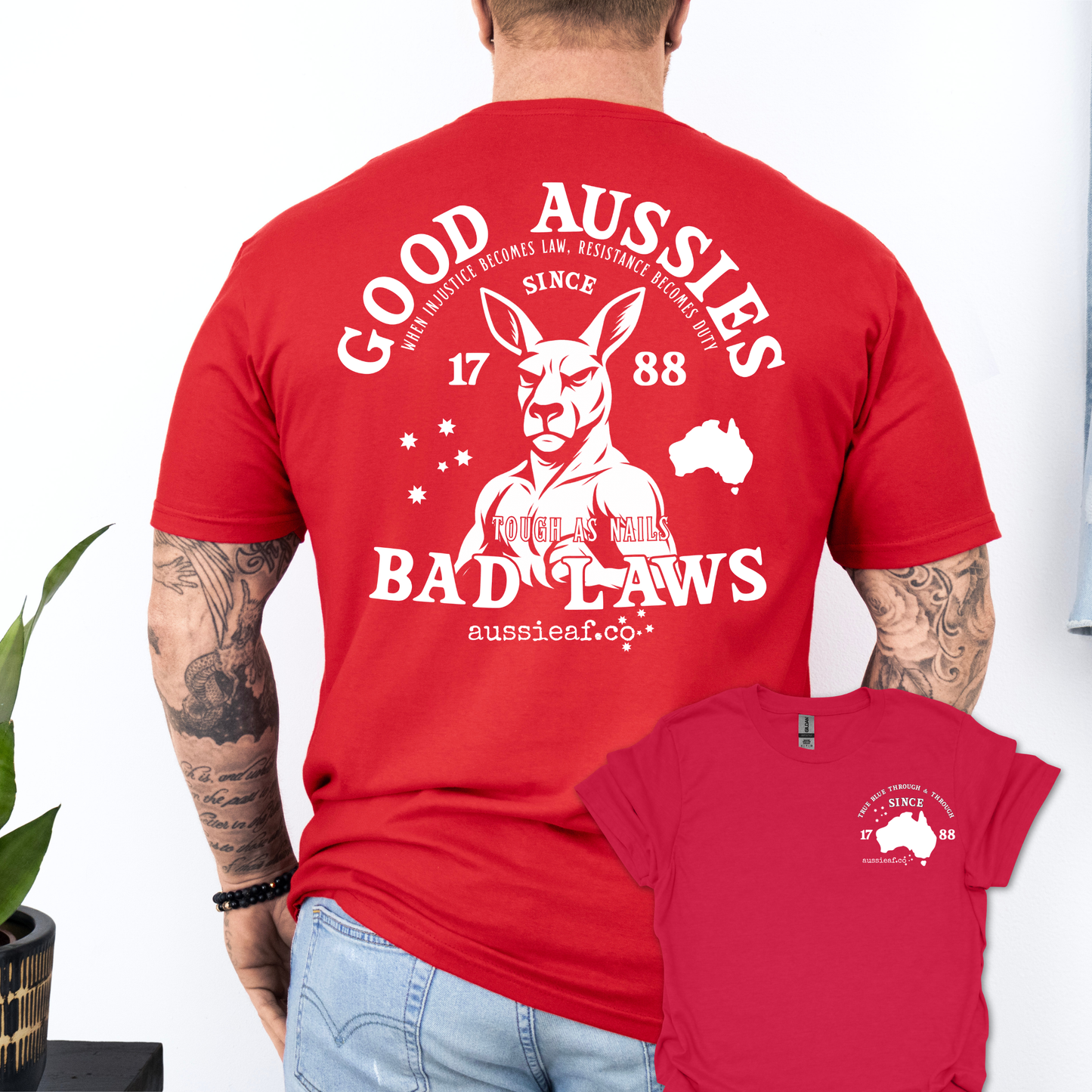 Good Aussies Bad Laws T Shirt | Patriotic Aussie Shirt with Kangaroo Design | Australian Pride Tee for Men and Women | AussieAF Clothing