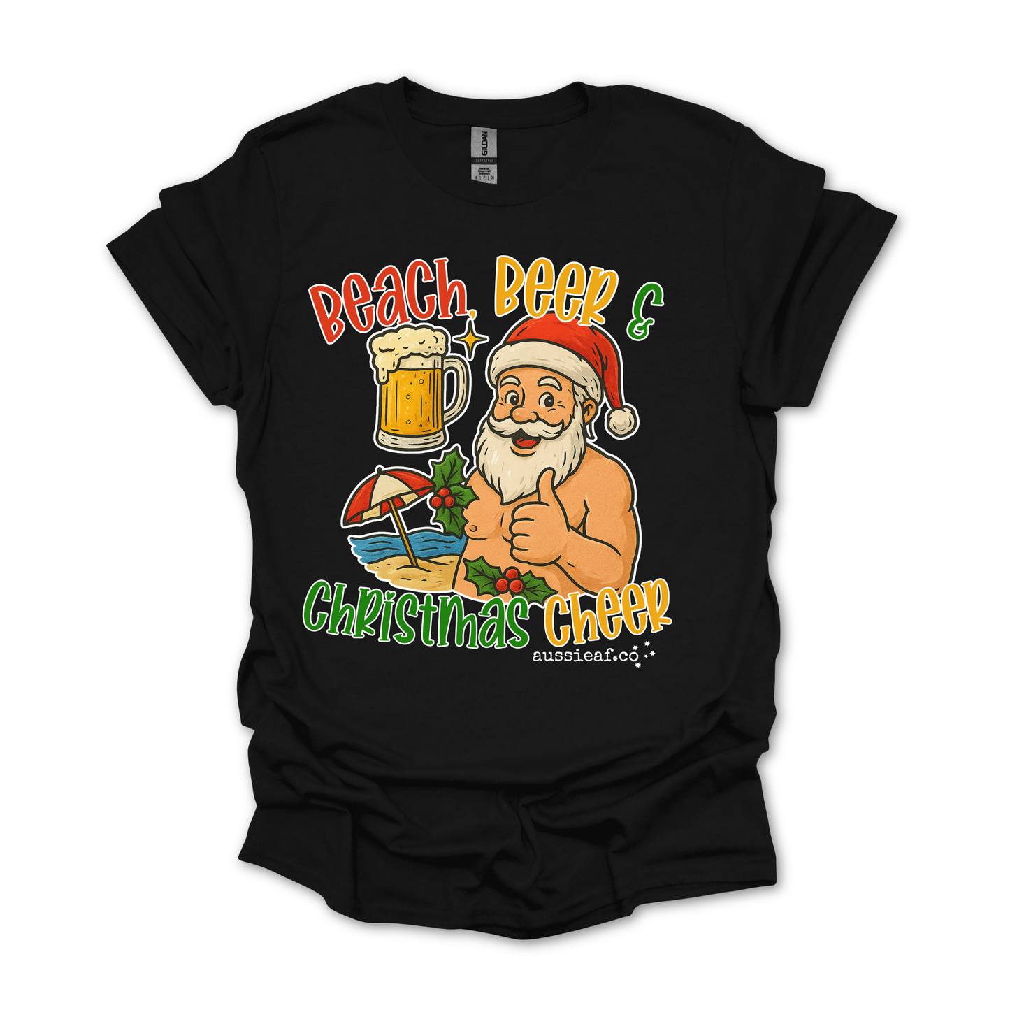 Beach Beer & Christmas Cheer Tee | Aussie Santa Shirt