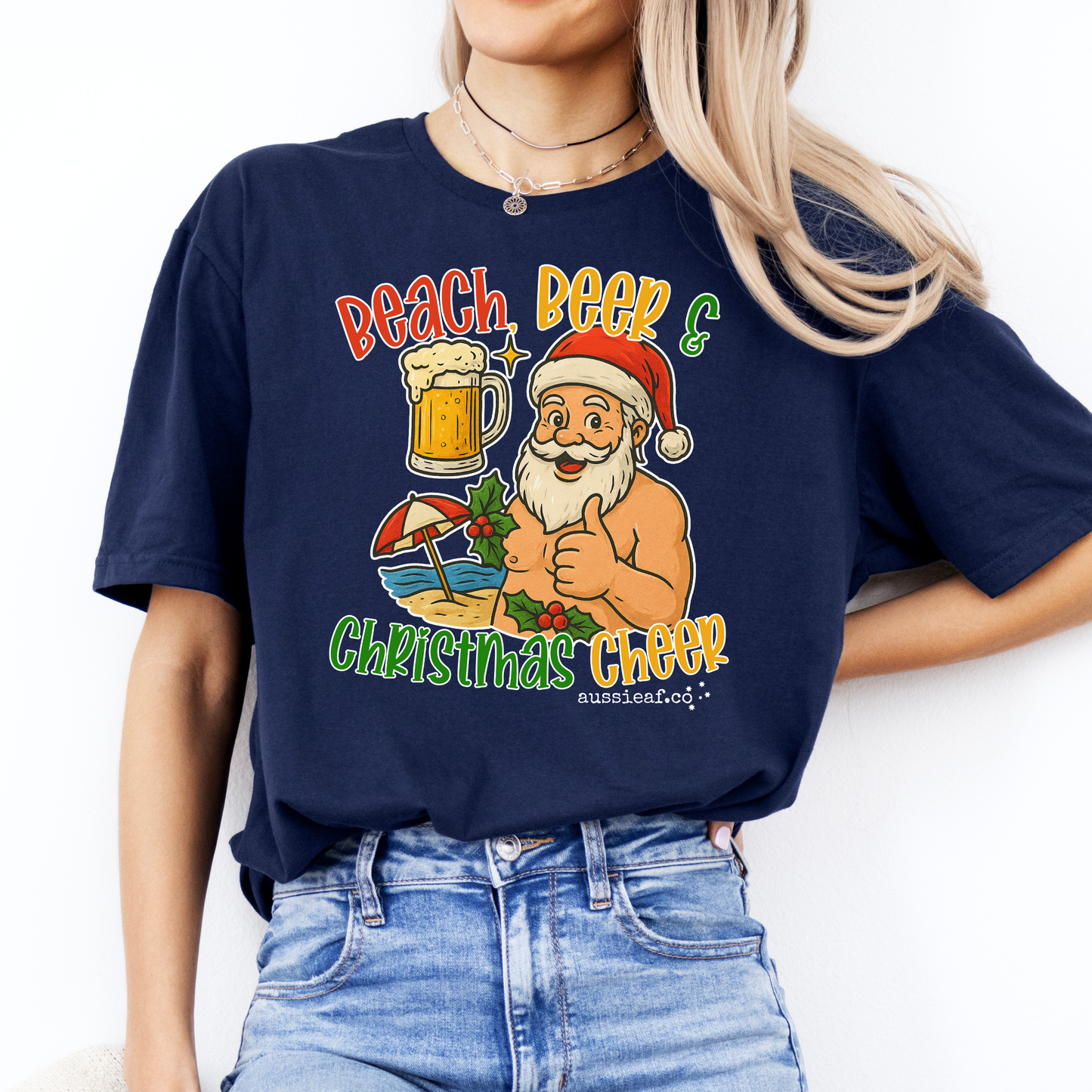 Beach Beer & Christmas Cheer Tee | Aussie Santa Shirt