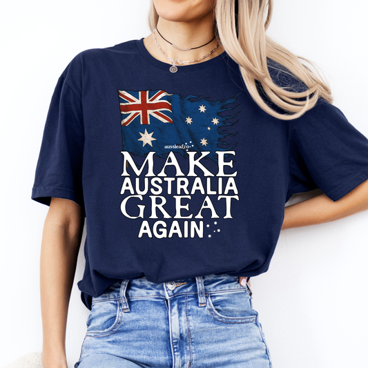 Make Australia Great Again Tattered Australian Flag Unisex FRONT Print Shirt