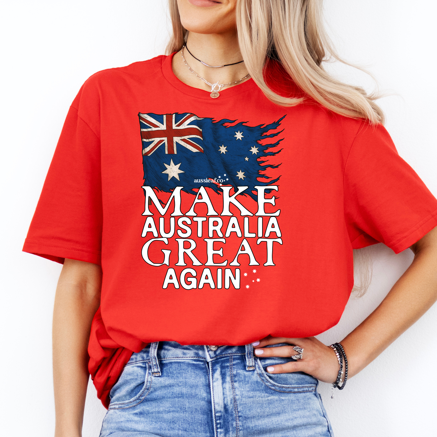 Make Australia Great Again Tattered Australian Flag Unisex FRONT Print Shirt