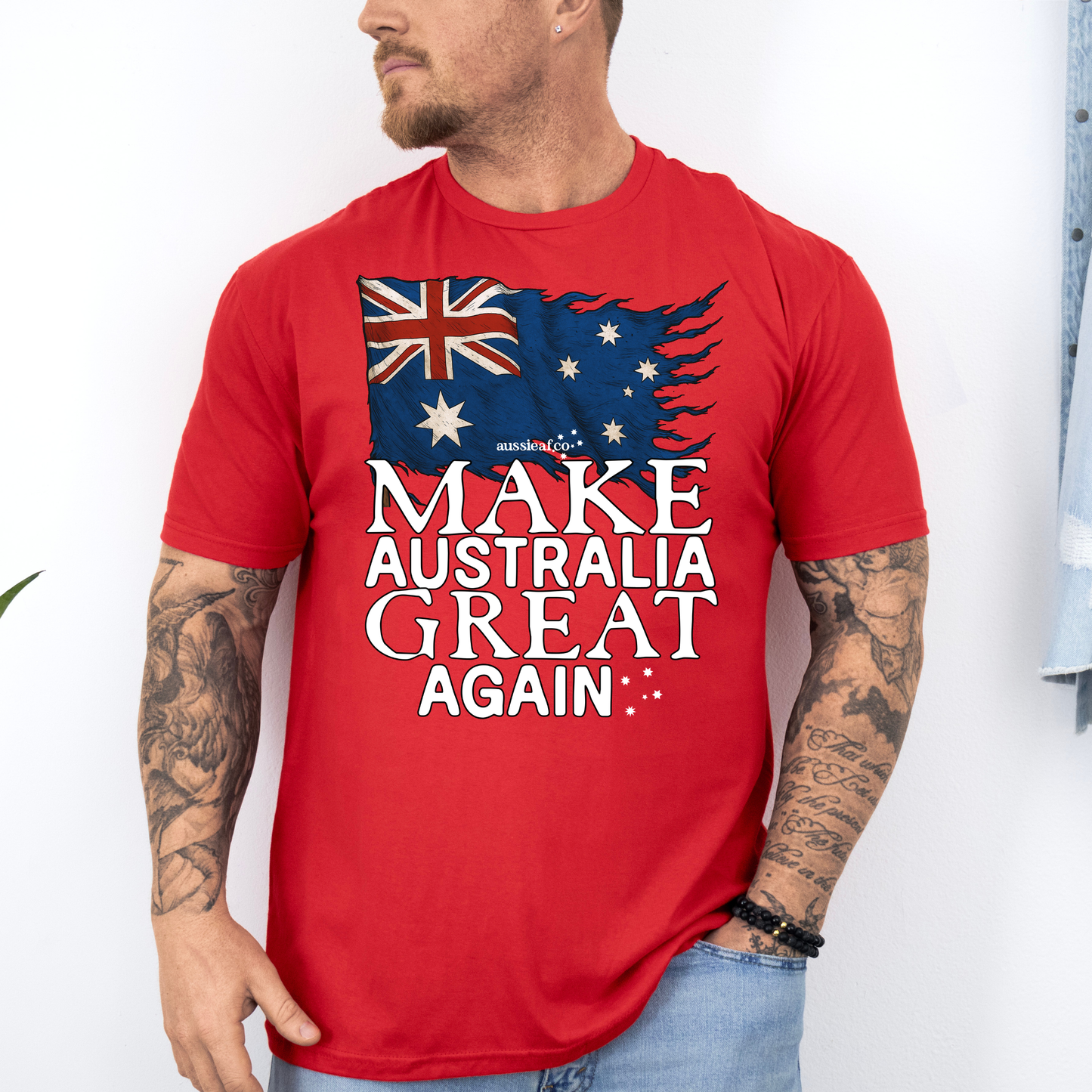 Make Australia Great Again Tattered Australian Flag Unisex FRONT Print Shirt