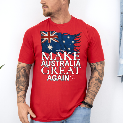 Make Australia Great Again Tattered Australian Flag Unisex FRONT Print Shirt
