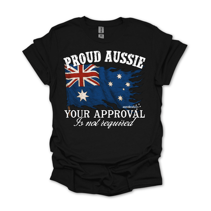 Proud to be Aussie Tattered Australian Flag Unisex FRONT Print Shirt
