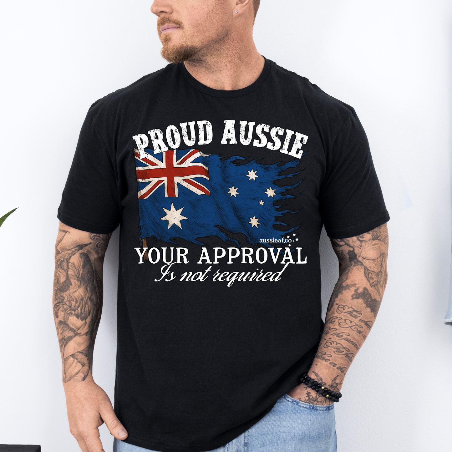 Proud to be Aussie Tattered Australian Flag Unisex FRONT Print Shirt