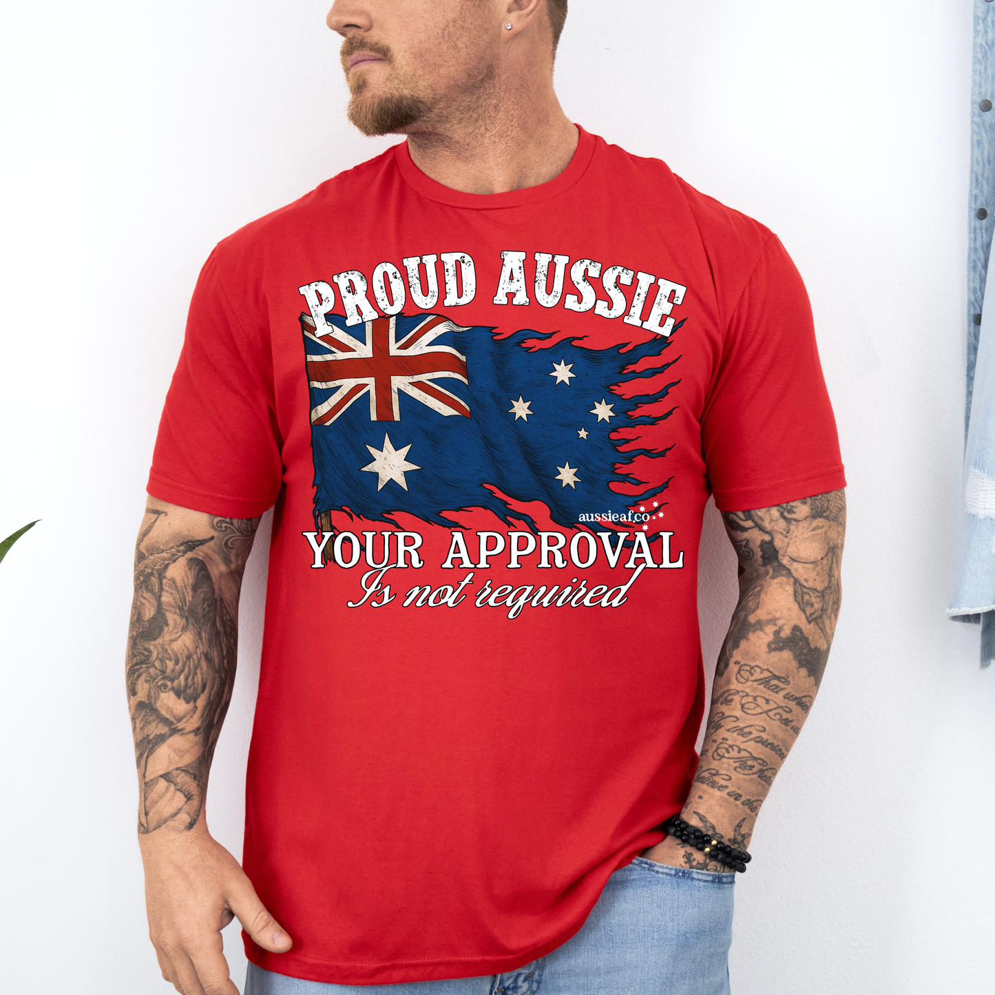 Proud to be Aussie Tattered Australian Flag Unisex FRONT Print Shirt