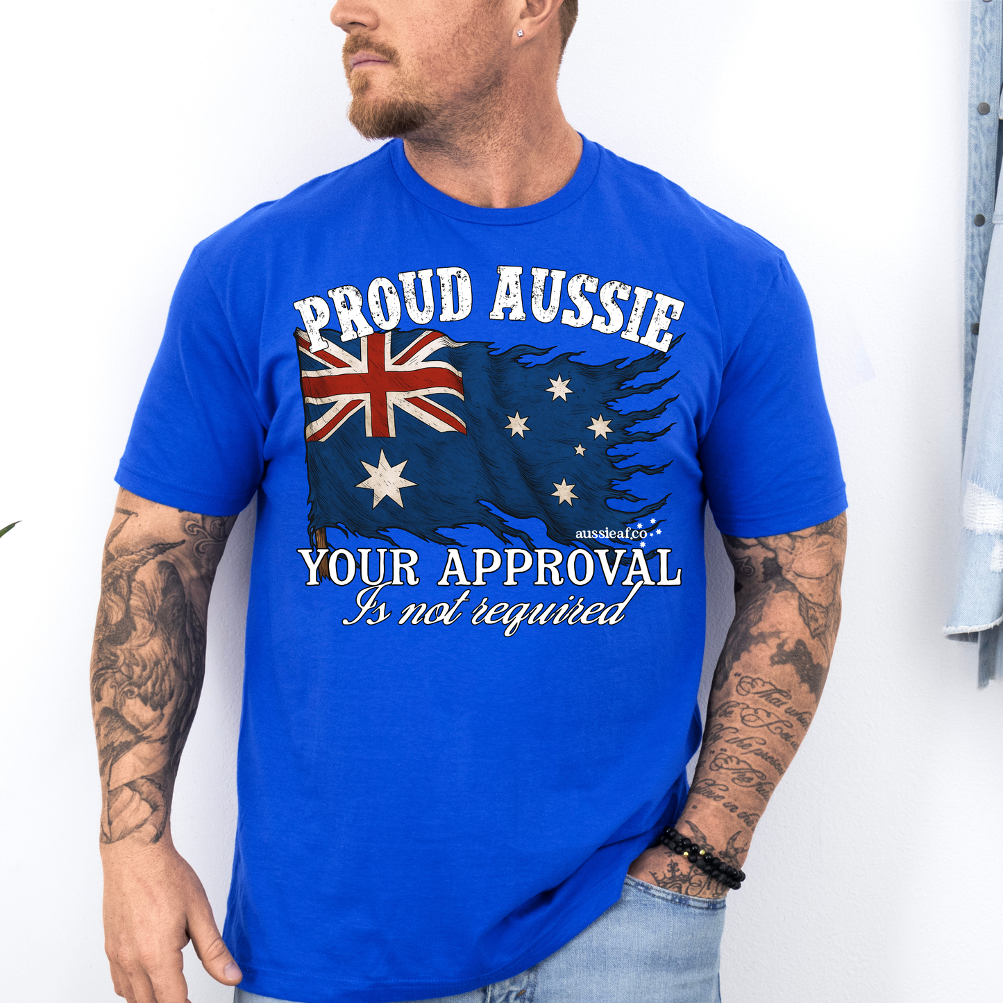 Proud to be Aussie Tattered Australian Flag Unisex FRONT Print Shirt