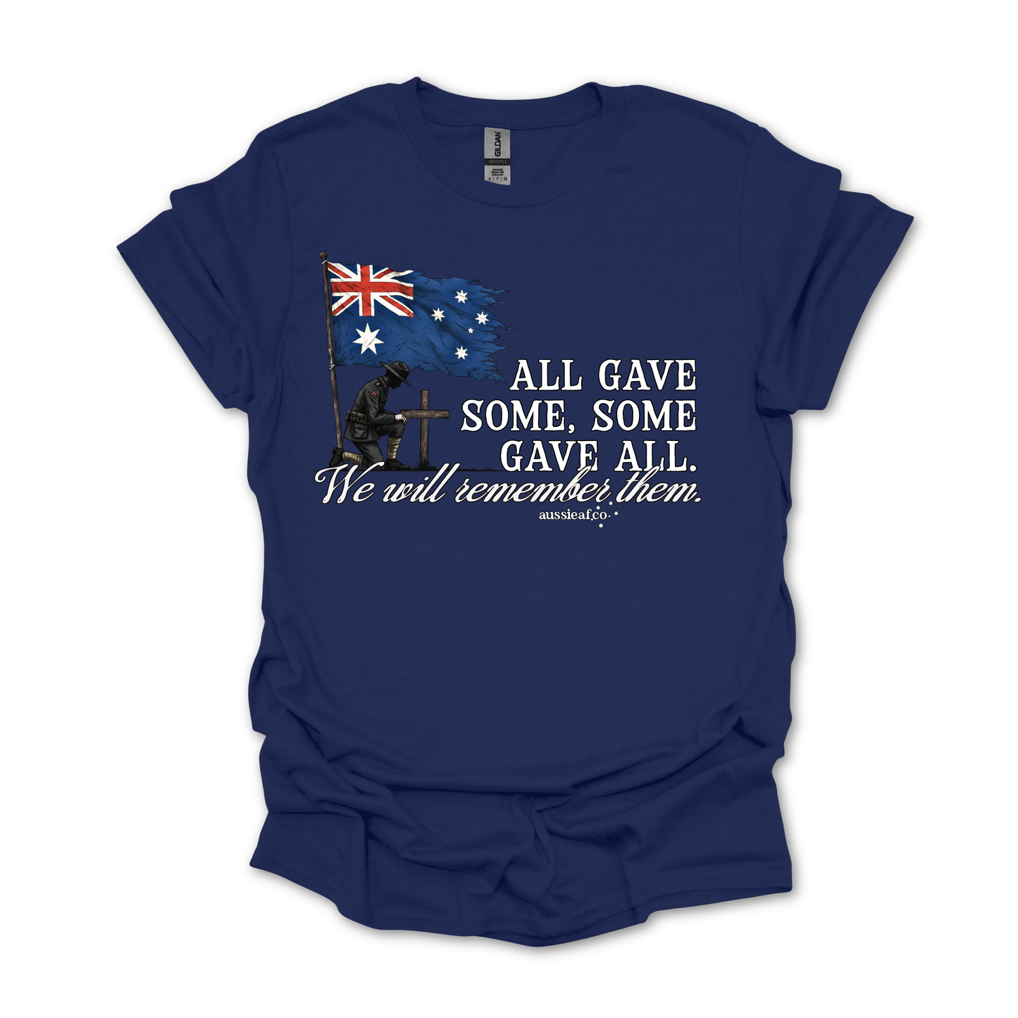 We Will Remember Them Tattered Australian Flag Unisex FRONT Print Shirt