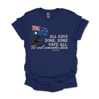 We Will Remember Them Tattered Australian Flag Unisex FRONT Print Shirt
