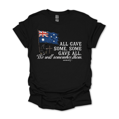 We Will Remember Them Tattered Australian Flag Unisex FRONT Print Shirt