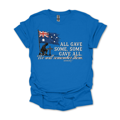 We Will Remember Them Tattered Australian Flag Unisex FRONT Print Shirt