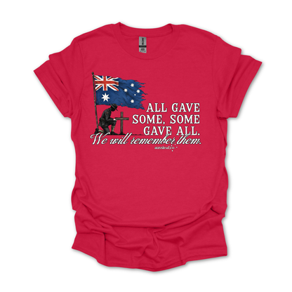 We Will Remember Them Tattered Australian Flag Unisex FRONT Print Shirt