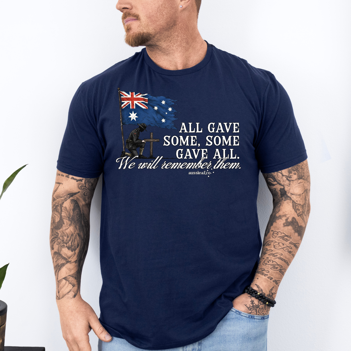 We Will Remember Them Tattered Australian Flag Unisex FRONT Print Shirt