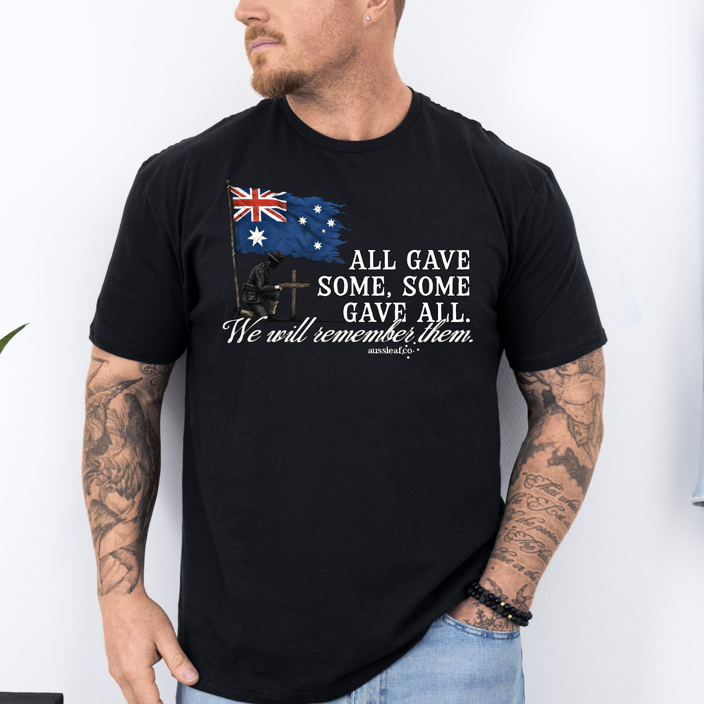 We Will Remember Them Tattered Australian Flag Unisex FRONT Print Shirt