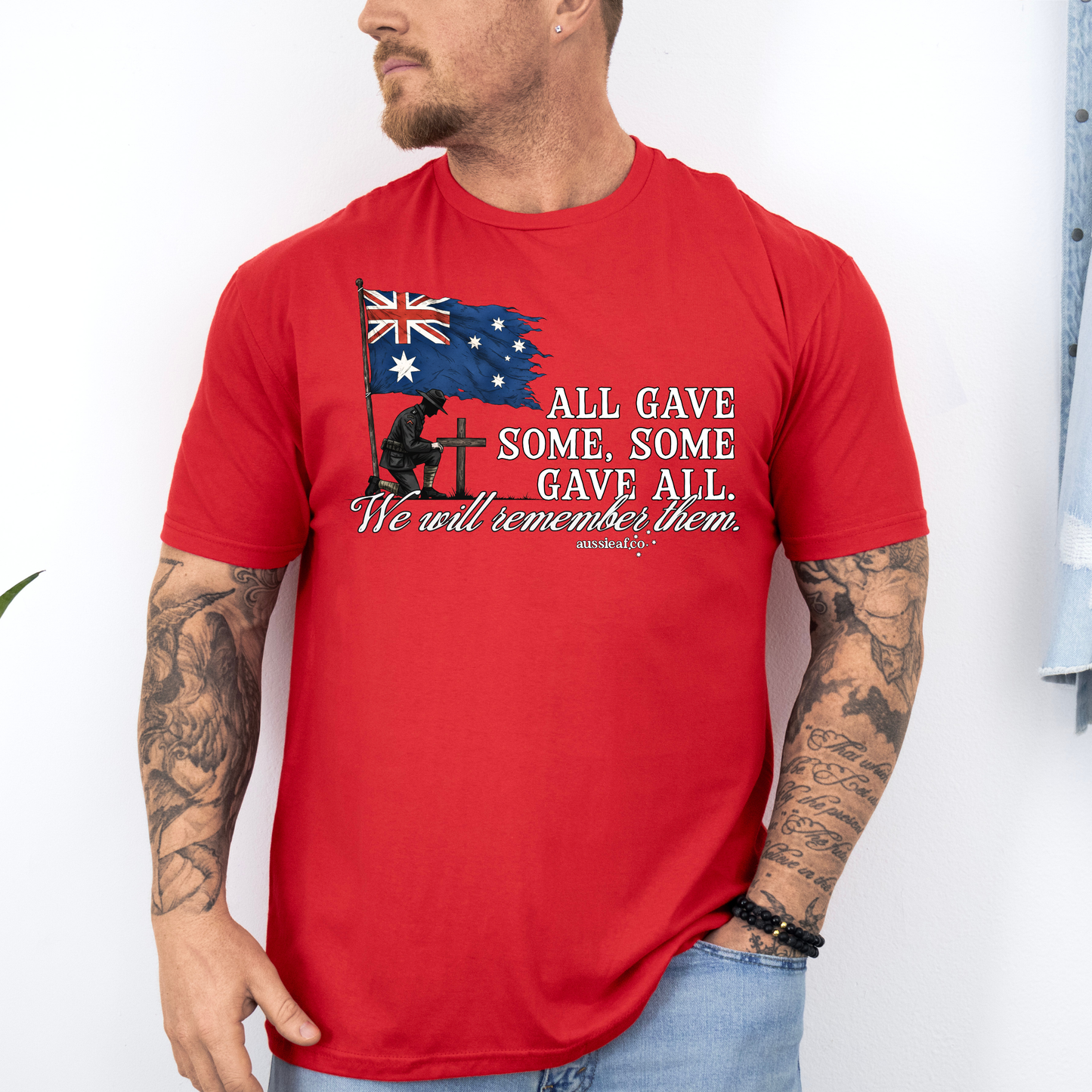 We Will Remember Them Tattered Australian Flag Unisex FRONT Print Shirt
