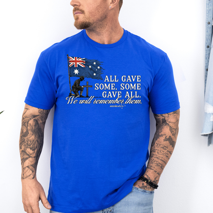 We Will Remember Them Tattered Australian Flag Unisex FRONT Print Shirt
